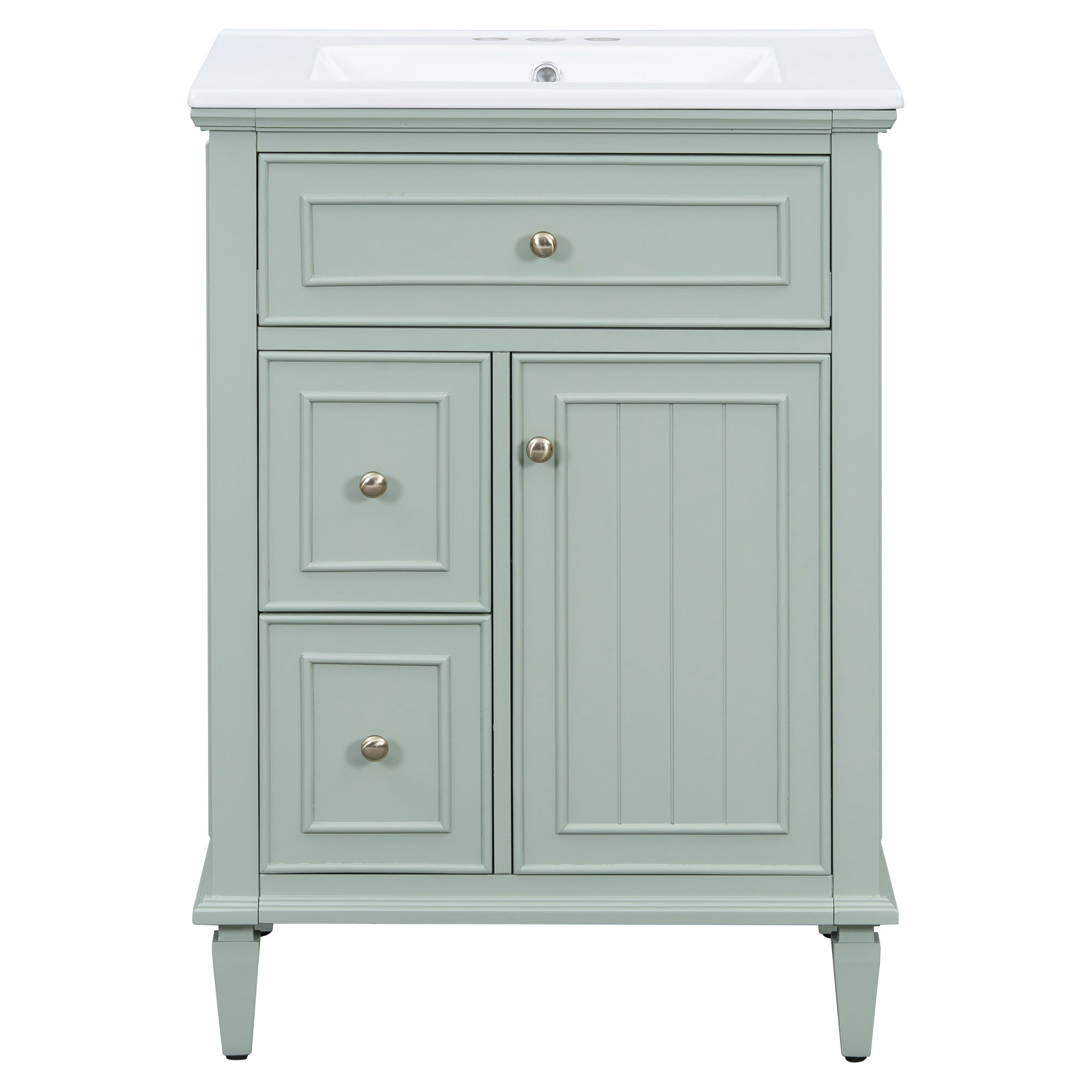 VanityFus 24-in Bathroom Vanity Green Single Sink Combo with Ceramic Top 1 Door 3 Drawers Adjustable Shelves